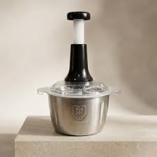 Multifunctional Manual Stainless Steel Bowl Hand Push Chopper with 4 Curved Stainless Steel Blades For Vegetables & Meat