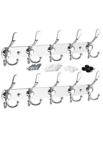 Wall Mount Coat Hooks, 2PC 5 Hooks Stainless Steel Wall Hanger for Clothes Towel Hanger for Coat, Hat, Towel, Organizer Rack Hangers Suitable Bedroom, Bathroom & Kitchen Hanger